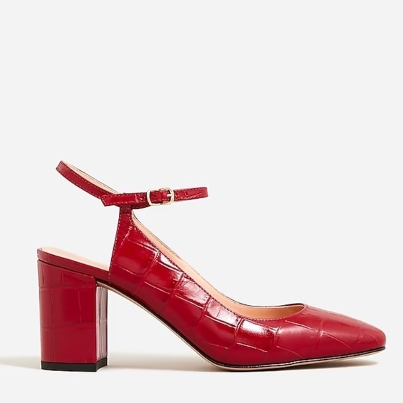 J crew rich scarlet Maisie ankle-strap heels in croc-embossed leather - Picture 2 of 6
